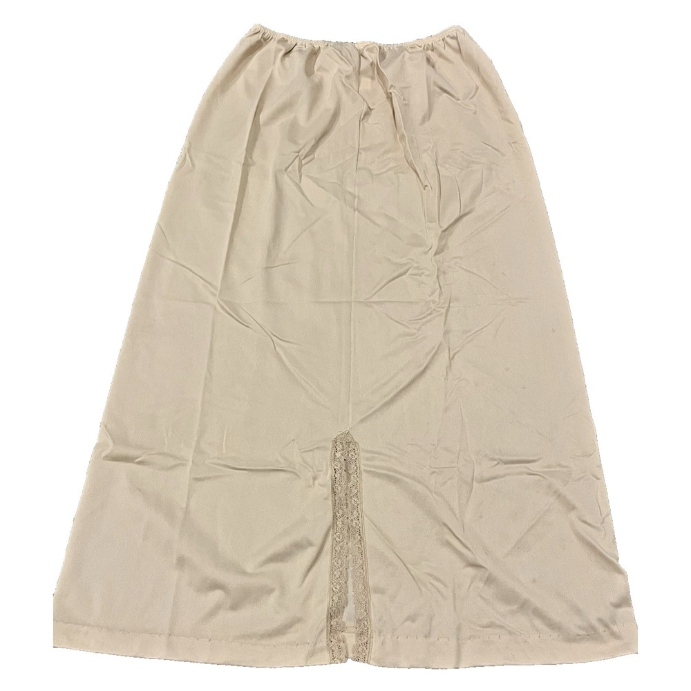 JC PENNEY Ivory Nylon Half Slip Skirt with  Lace Back Slit - Size Medium - USA